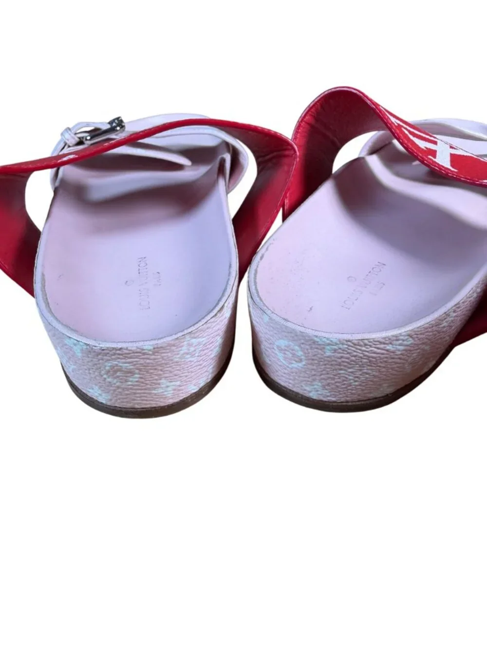 Louis Vuitton Bom Dia Canvas Monogram Slide Sandals Pink Red Size EU 38.5 US 8.5
